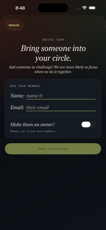 Tapout invite screen: bring someone into your circle